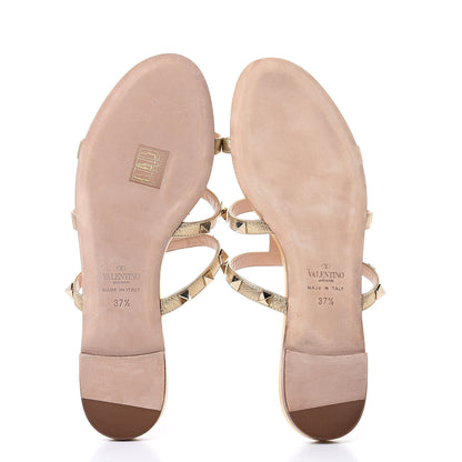 Valentino Garavani Metallic Nappa Rockstud Caged Flat Slide Sandals 37.5 Skin 5 of 7
