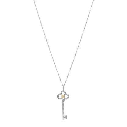 Tiffany Platinum 18K Yellow Gold Yellow Diamond Crown Key Pendant Necklace 1 of 4