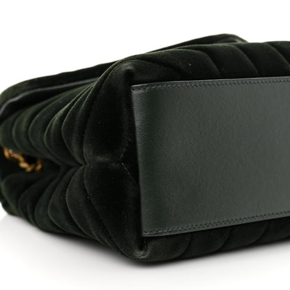 Saint Laurent Velvet Y Quilted Monogram Small Loulou Chain Satchel Dark Green 9 of 11