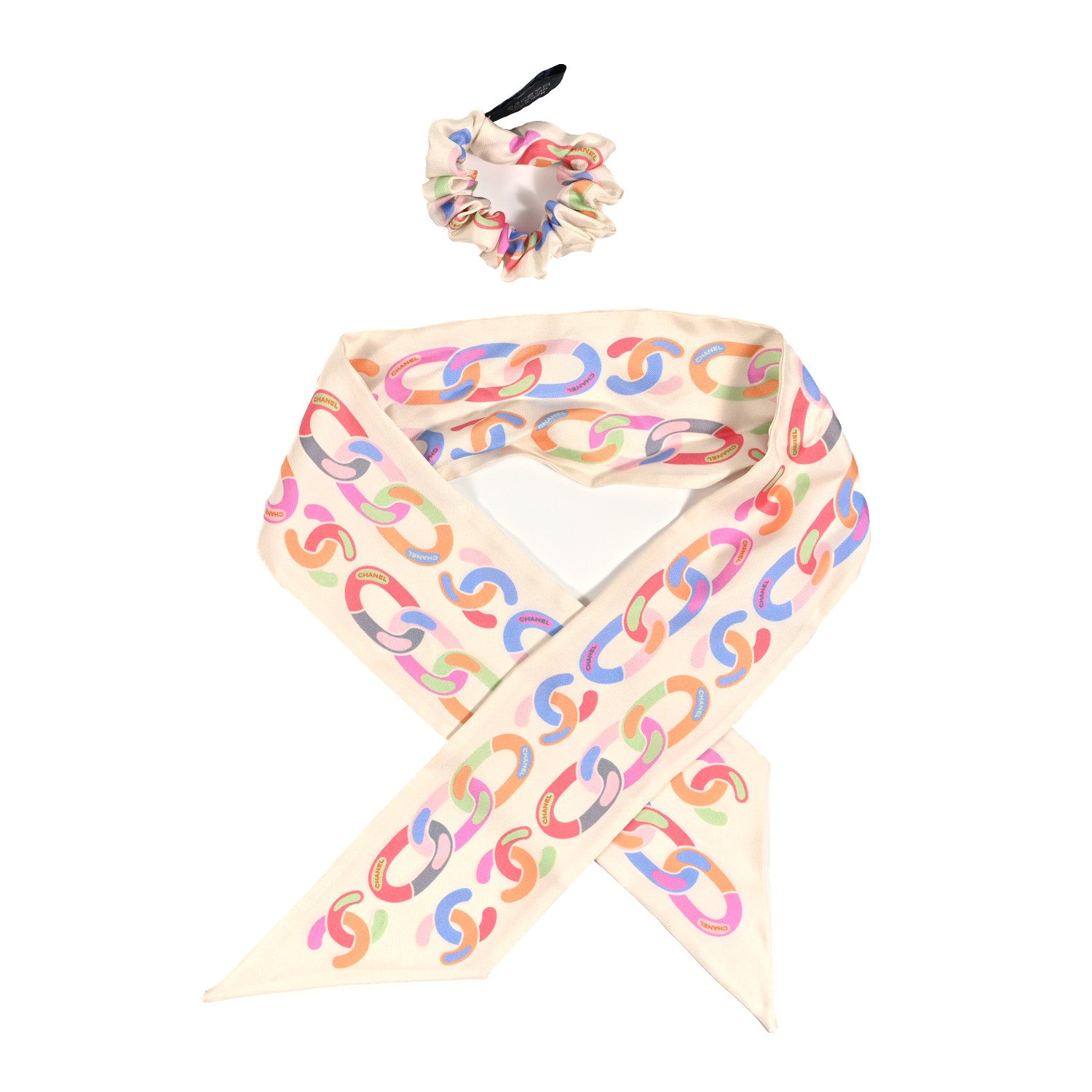 Chanel Silk CC Twilly Hair Tie White Multicolor 1 of 4