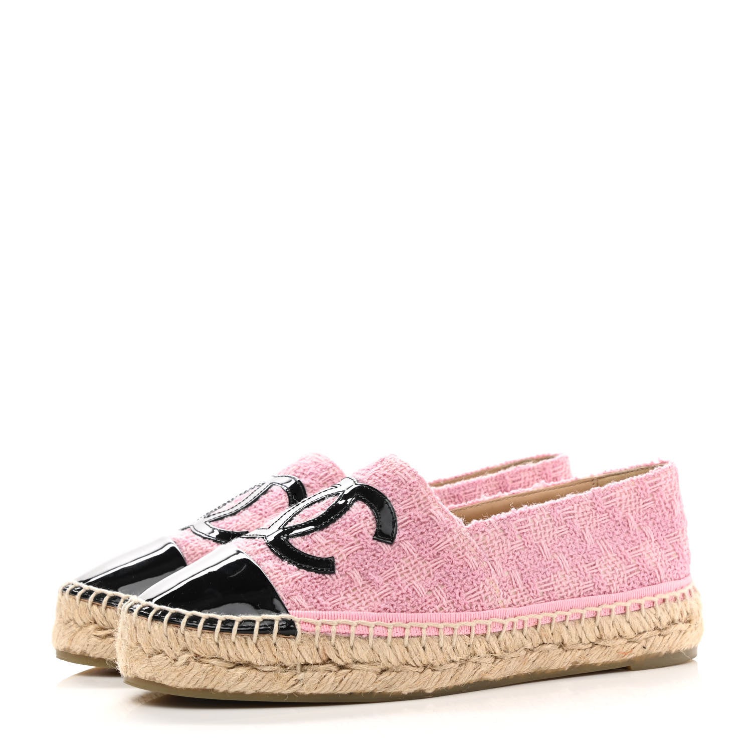 Chanel Tweed Patent CC Espadrilles 35 Pink Black 3 of 9