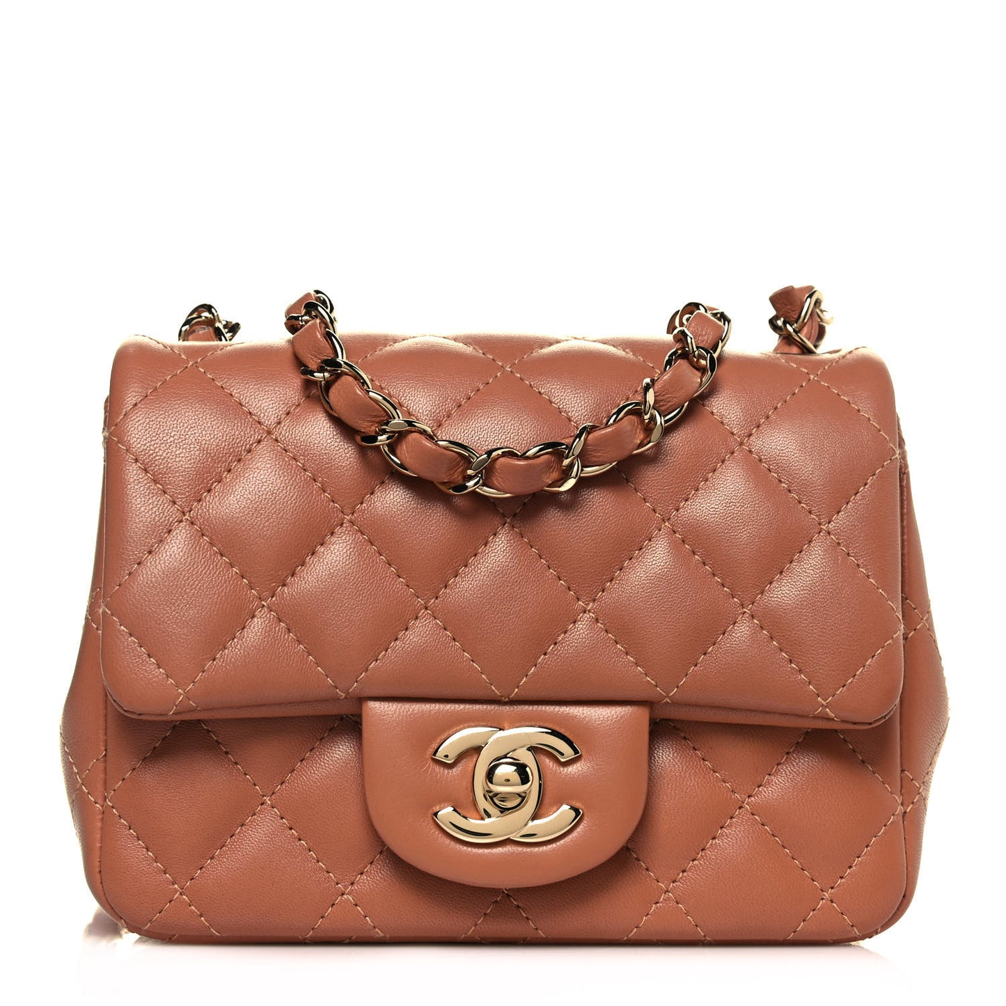 Lambskin Quilted Mini Square Flap Brown