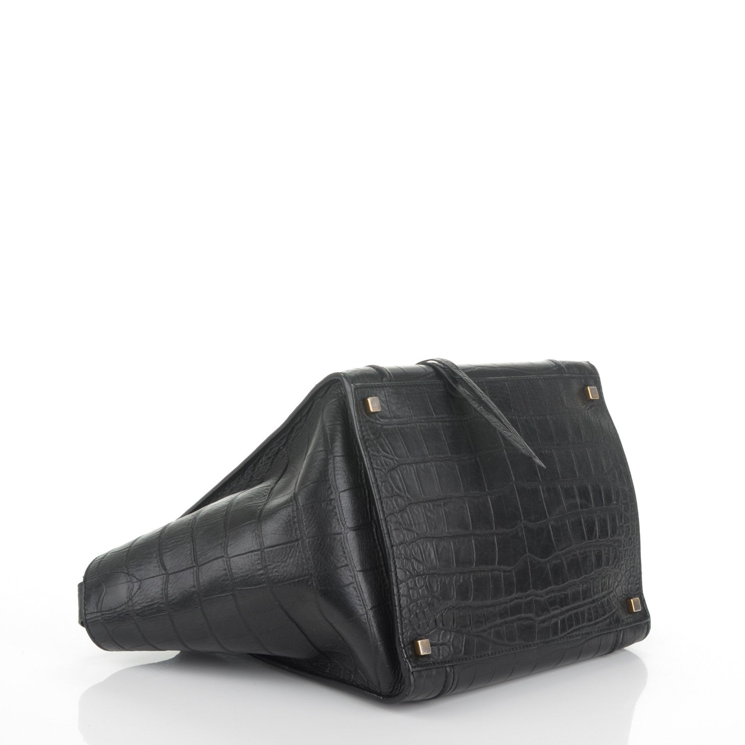 Celine Crocodile Embossed Calfskin Medium Phantom Luggage Black 4 of 8