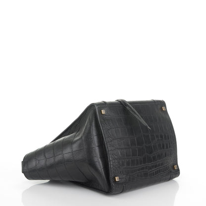 Celine Crocodile Embossed Calfskin Medium Phantom Luggage Black 4 of 8