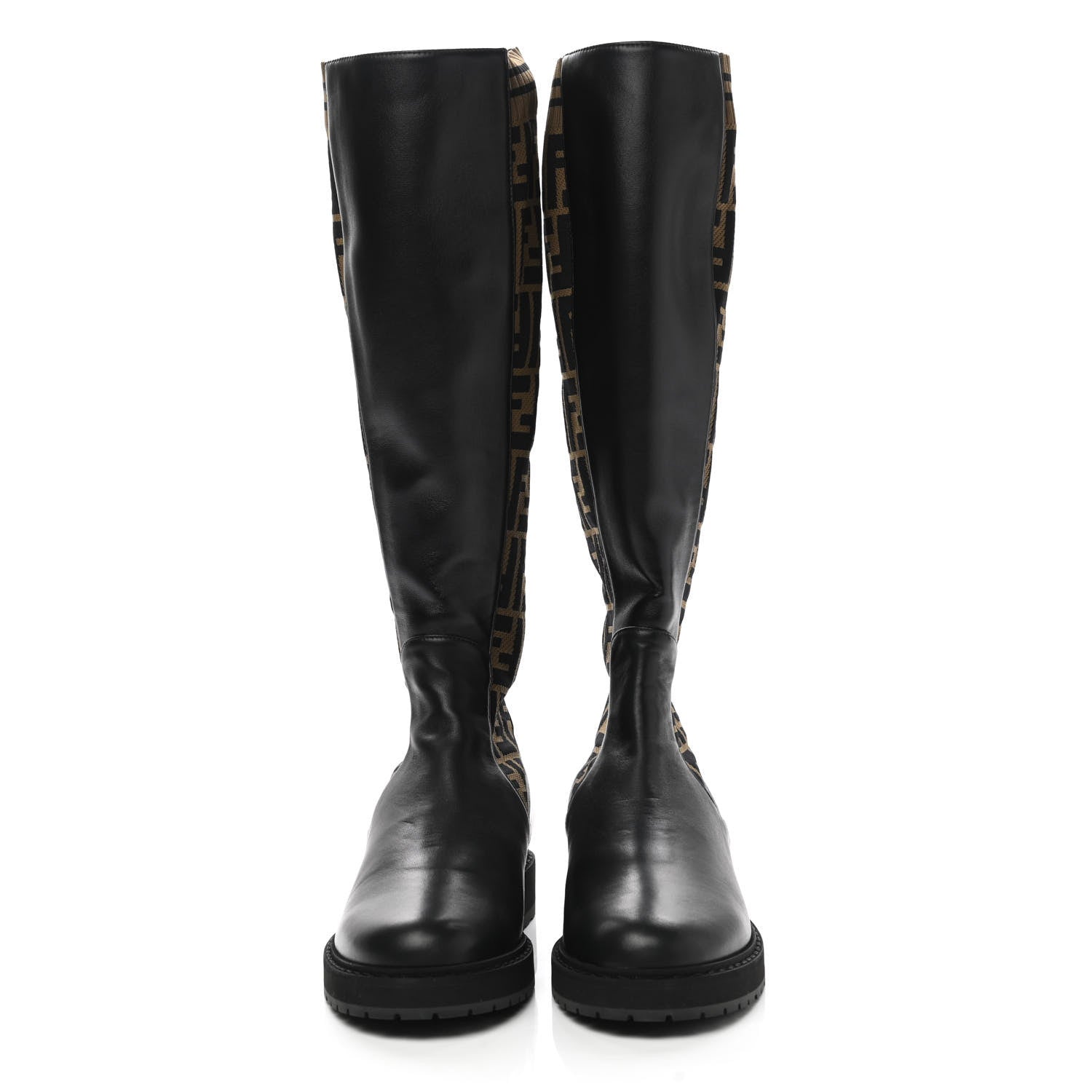 Fendi Nappa Microfiber Fabric FF Rockoko Tall Boots 38 Black Tobacco 2 of 8