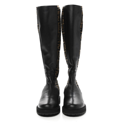 Fendi Nappa Microfiber Fabric FF Rockoko Tall Boots 38 Black Tobacco 2 of 8