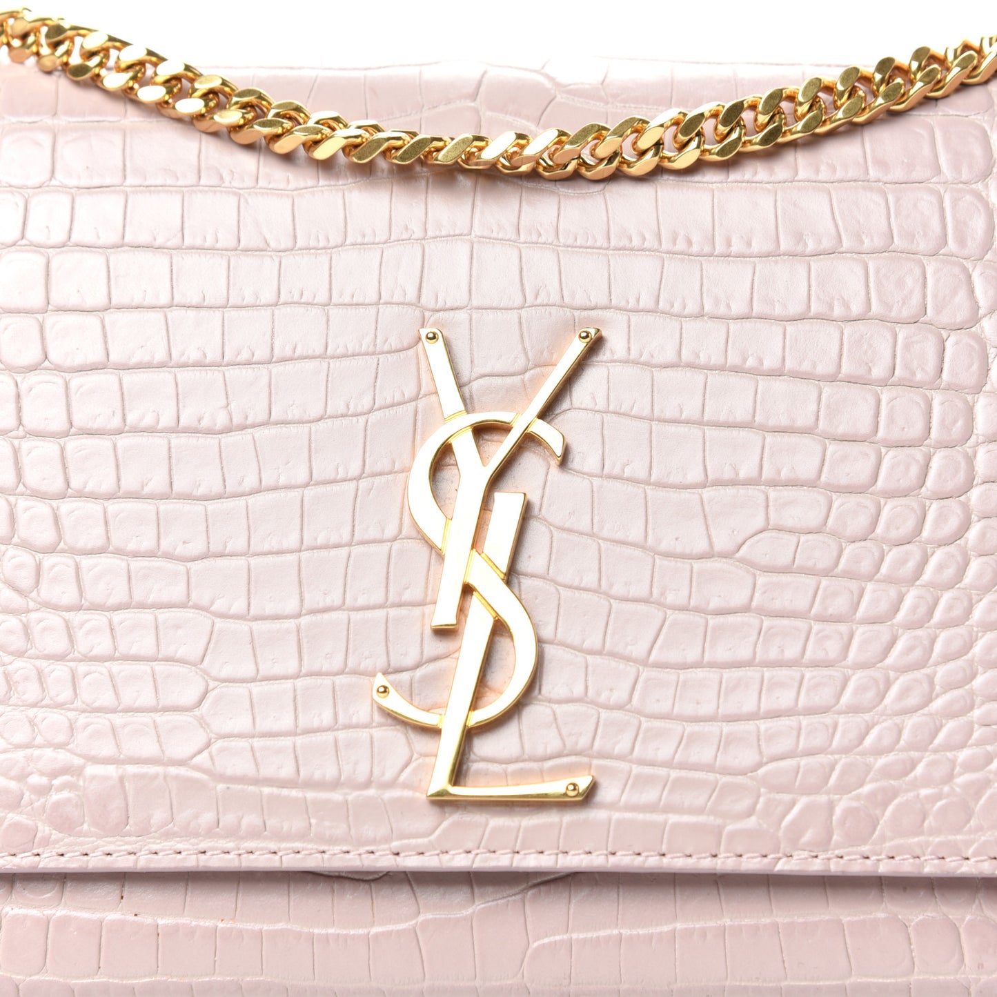 Calfskin Crocodile Embossed Large Classic Monogram Kate Satchel Soft Nude