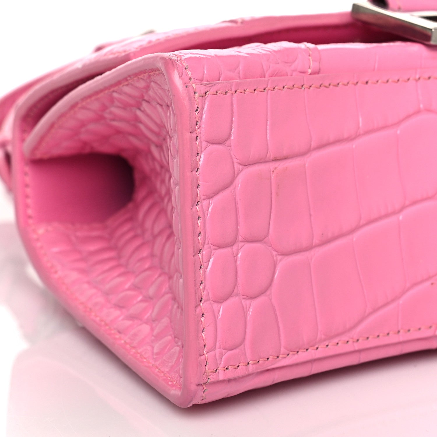 Balenciaga Shiny Calfskin Crocodile Embossed Hourglass Top Handle Bag XS Baby Pink 10 of 11