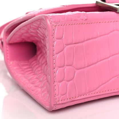 Balenciaga Shiny Calfskin Crocodile Embossed Hourglass Top Handle Bag XS Baby Pink 10 of 11