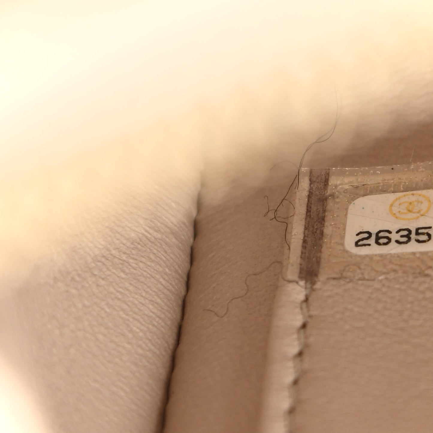 Calfskin Chevron Quilted Medal Flap Beige