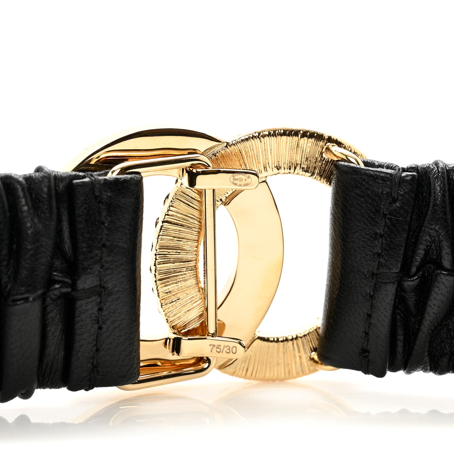 Lambskin Metal Ruched Chain CC Belt 75/30 Black