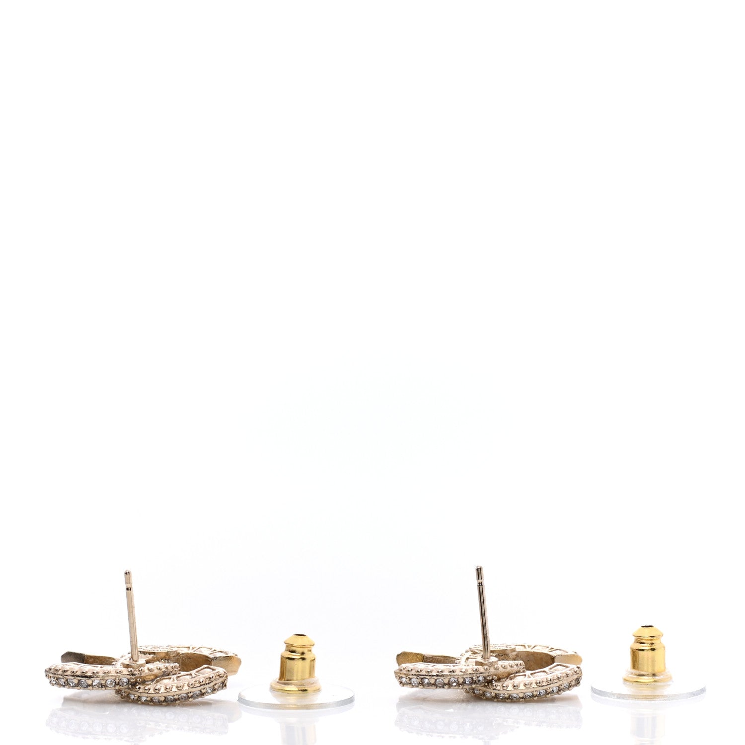 Chanel Crystal Timeless CC Earrings Light Gold 4 of 4