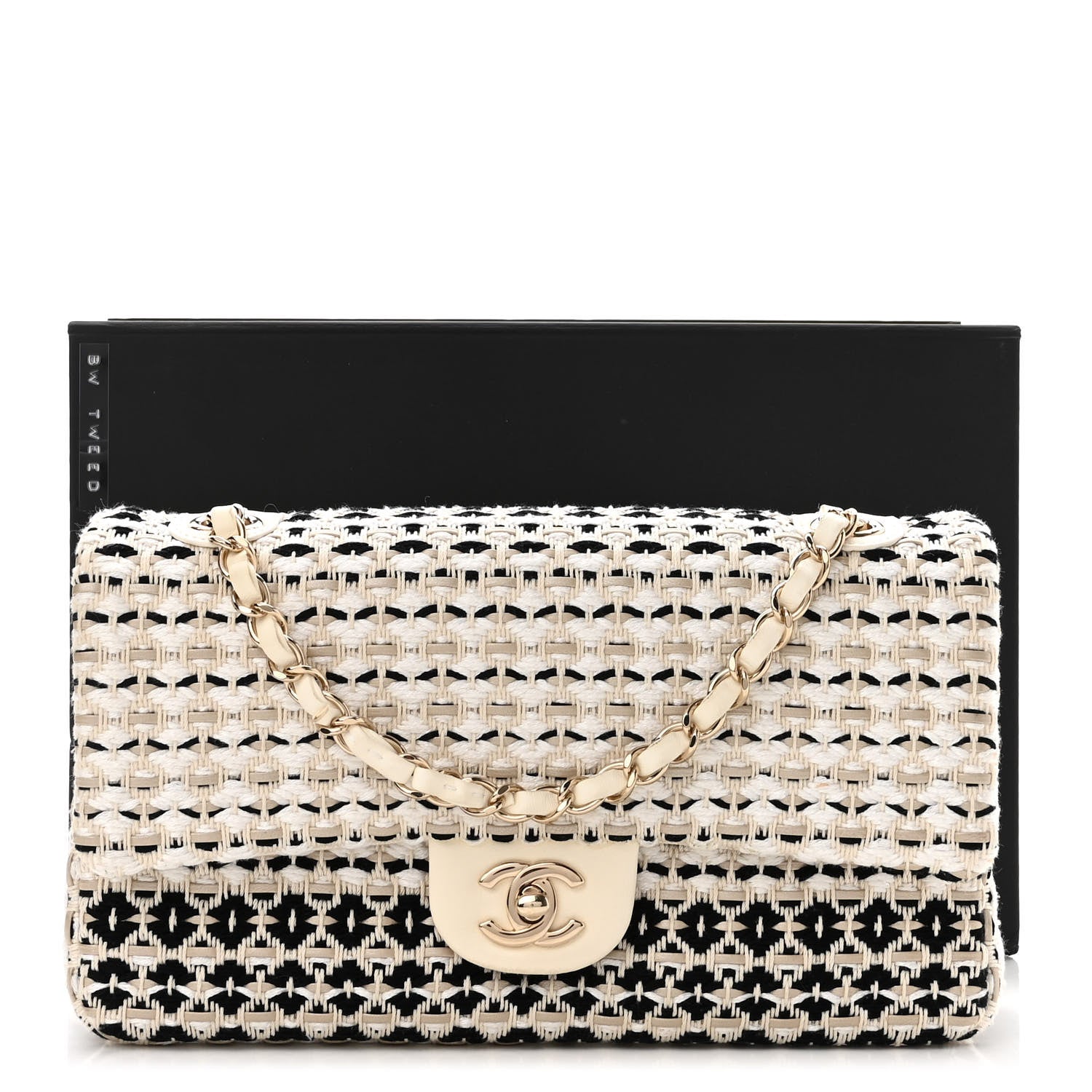 Chanel Cotton Raffia Lambskin Woven Medium Single Flap Beige Beige Black 10 of 10