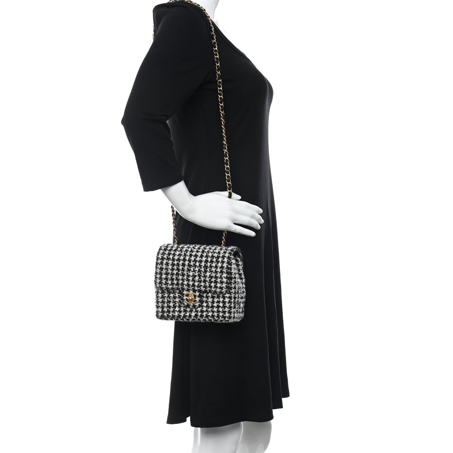 Chanel Tweed Houndstooth Quilted Mini Square Flap White Black 2 of 11