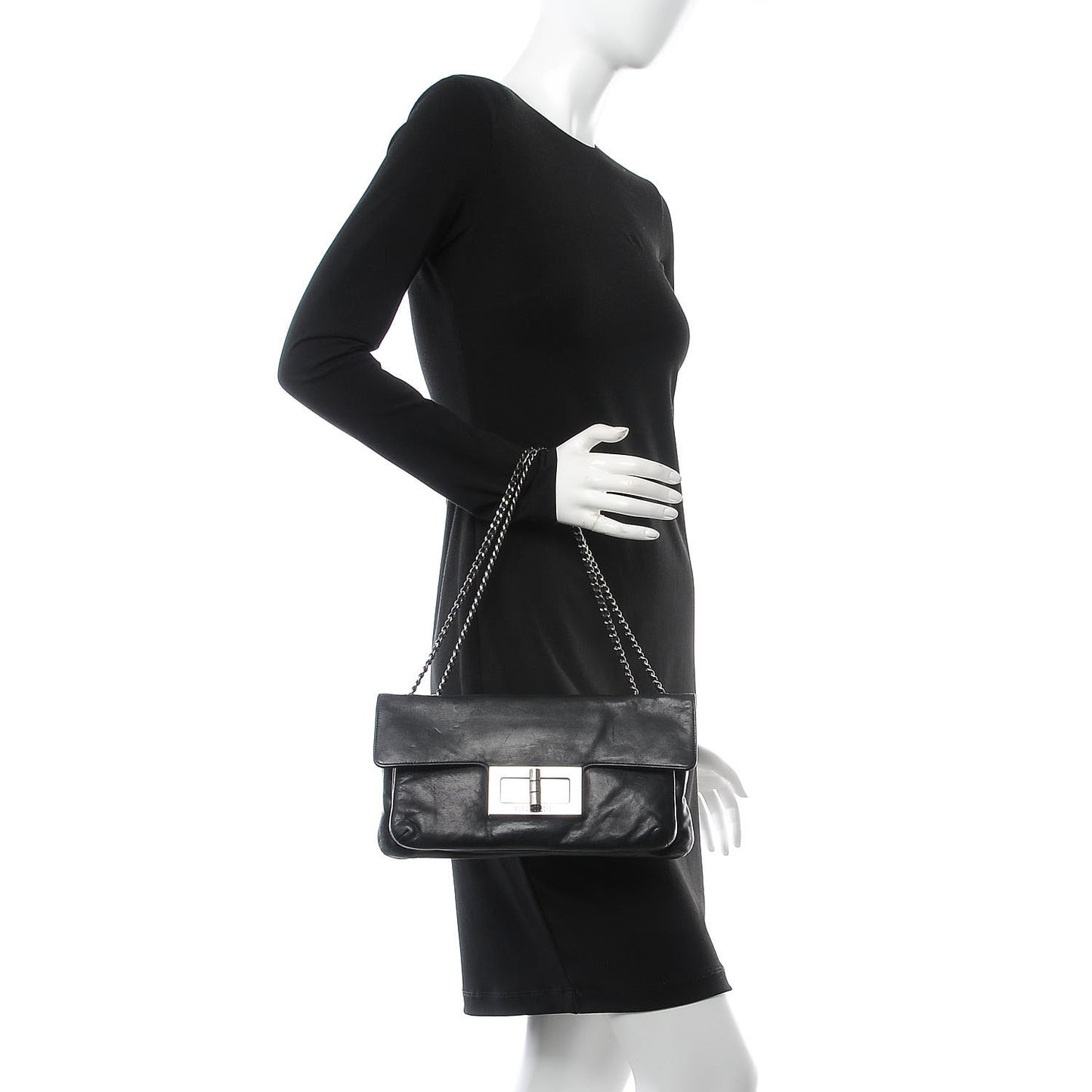 Lambskin Mademoiselle Lock Flap Pochette Black