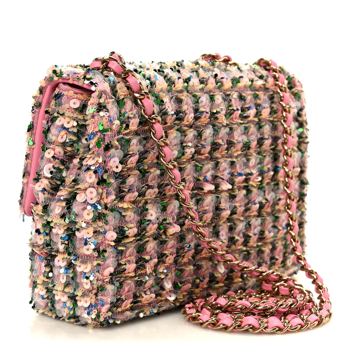 Sequin Small Single Flap Pink Green Multicolor