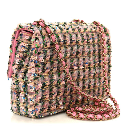 Chanel Sequin Small Single Flap Pink Green Multicolor 3 of 11