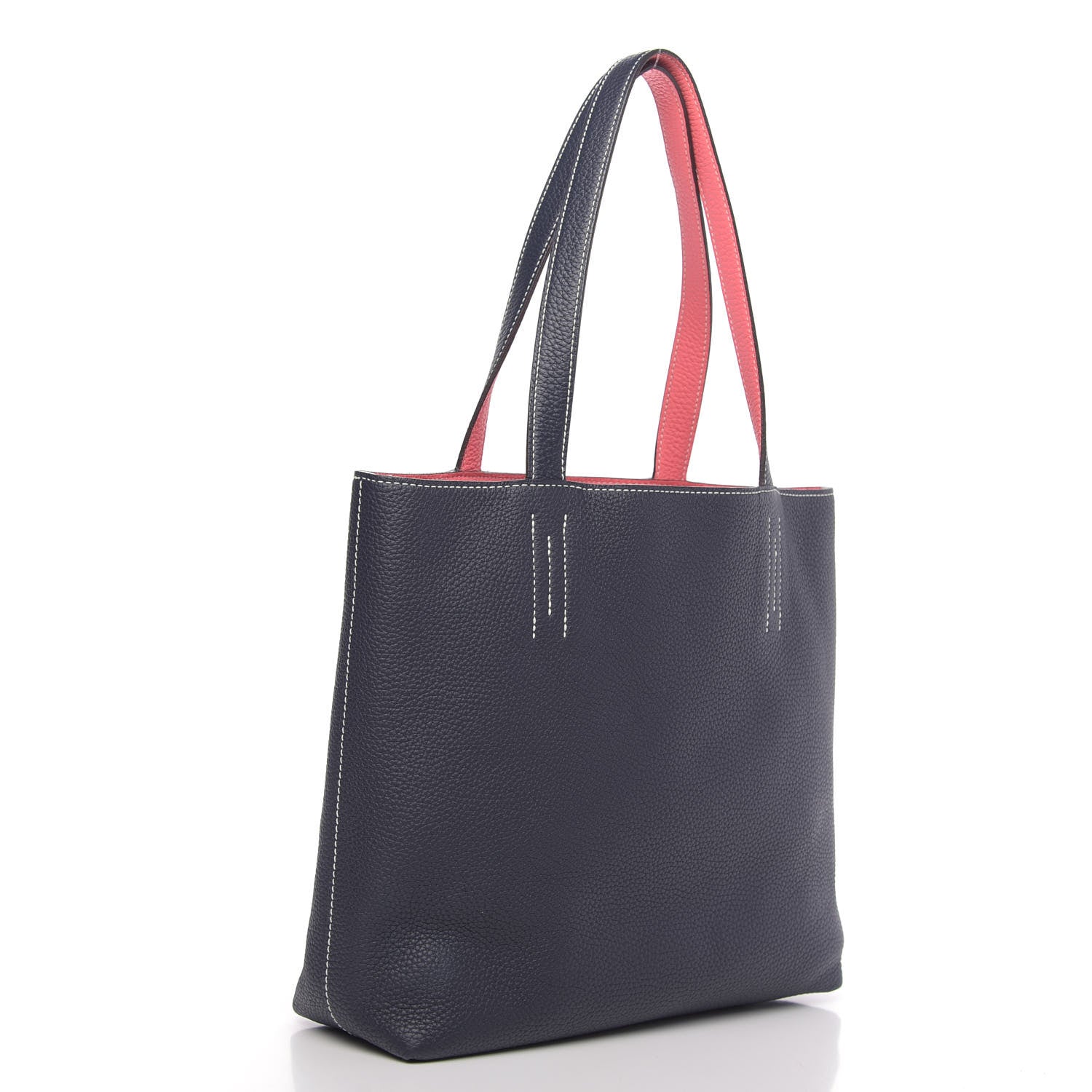 Hermes Taurillon Clemence Double Sens 30 Reversible Tote Bleu Nuit Rose Azalee 4 of 15