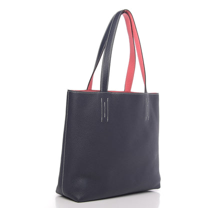 Hermes Taurillon Clemence Double Sens 30 Reversible Tote Bleu Nuit Rose Azalee 4 of 15