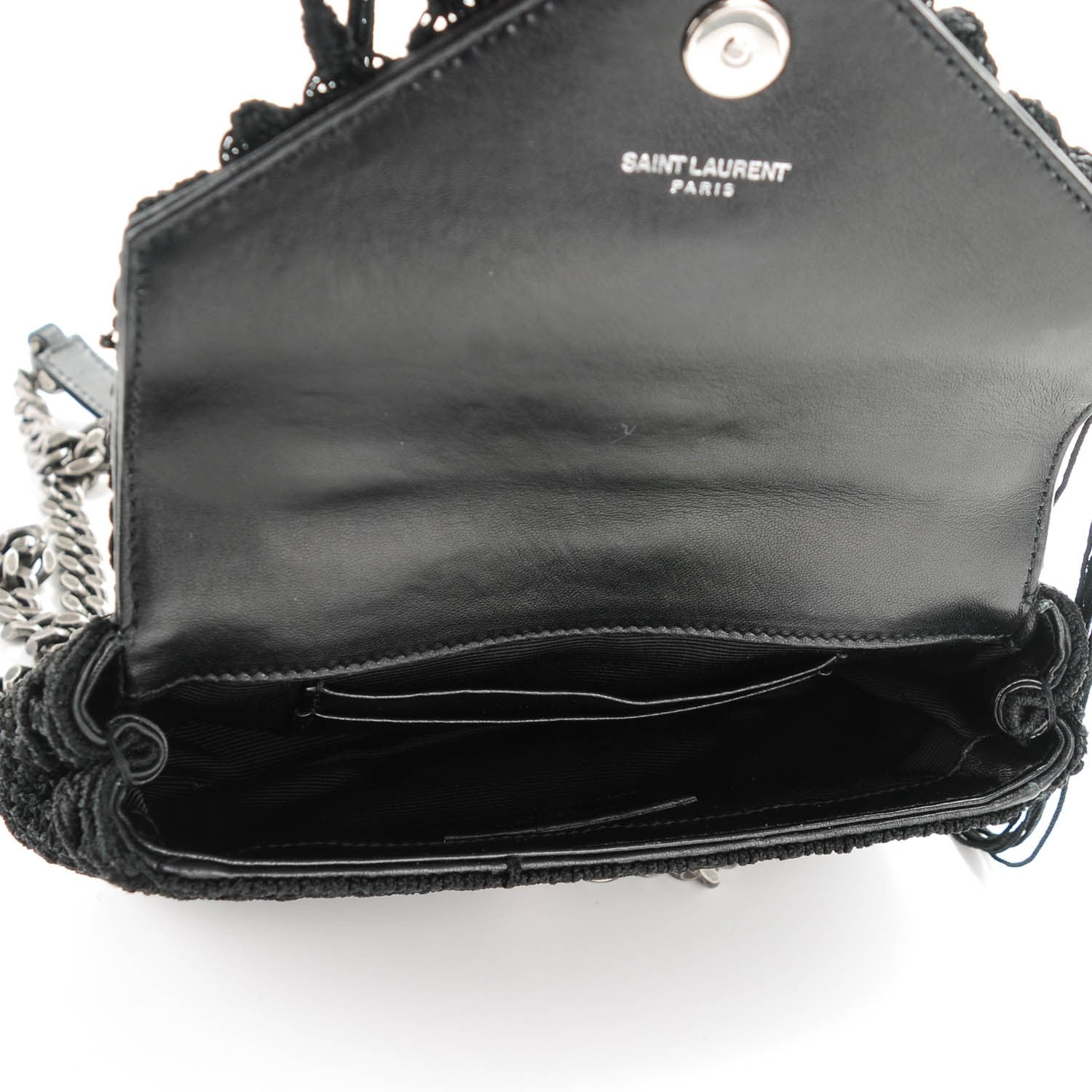Saint Laurent Calfskin Crochet Baby Monogram Chain Satchel Black 5 of 8