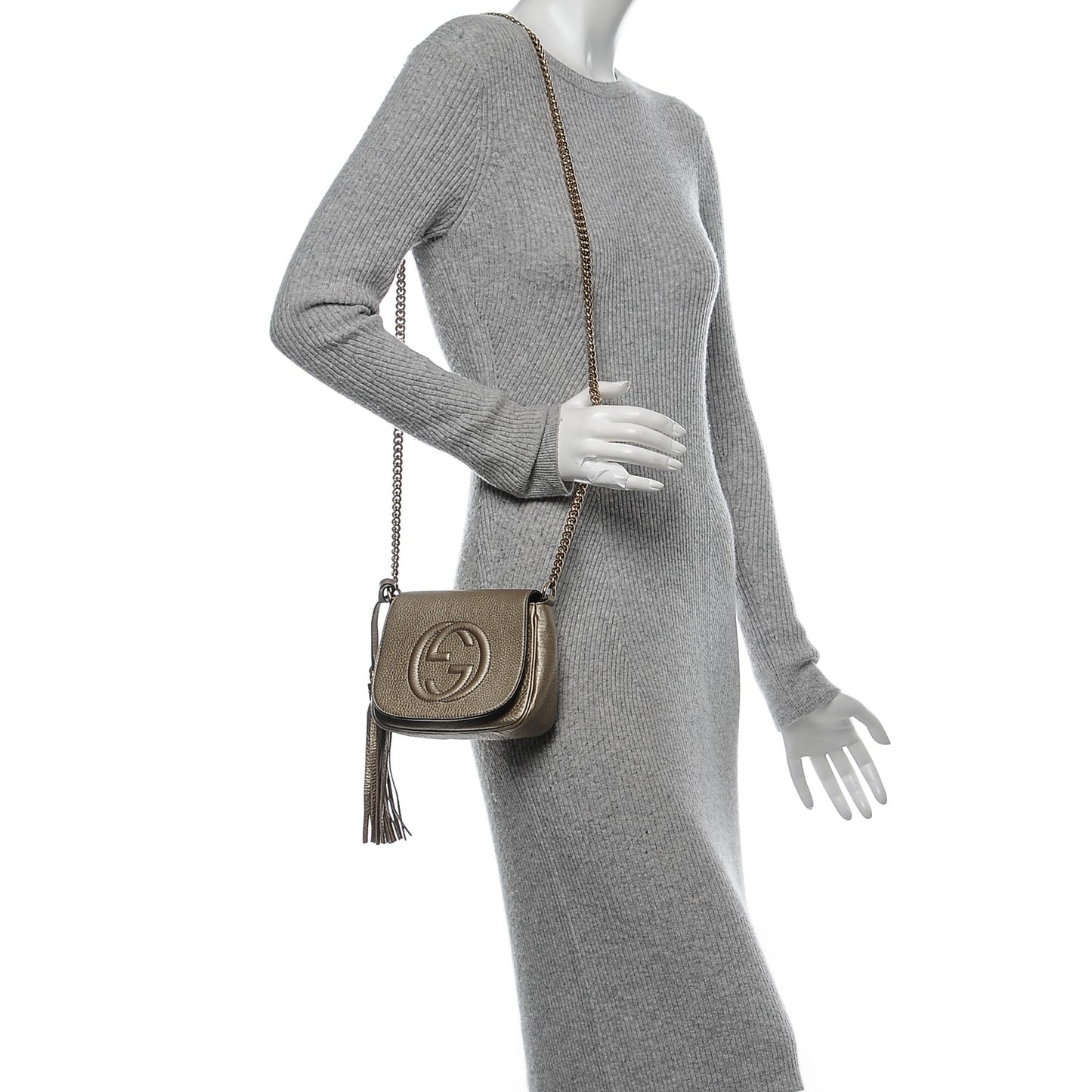Metallic Pebbled Calfskin Small Soho Flap Crossbody Golden Beige