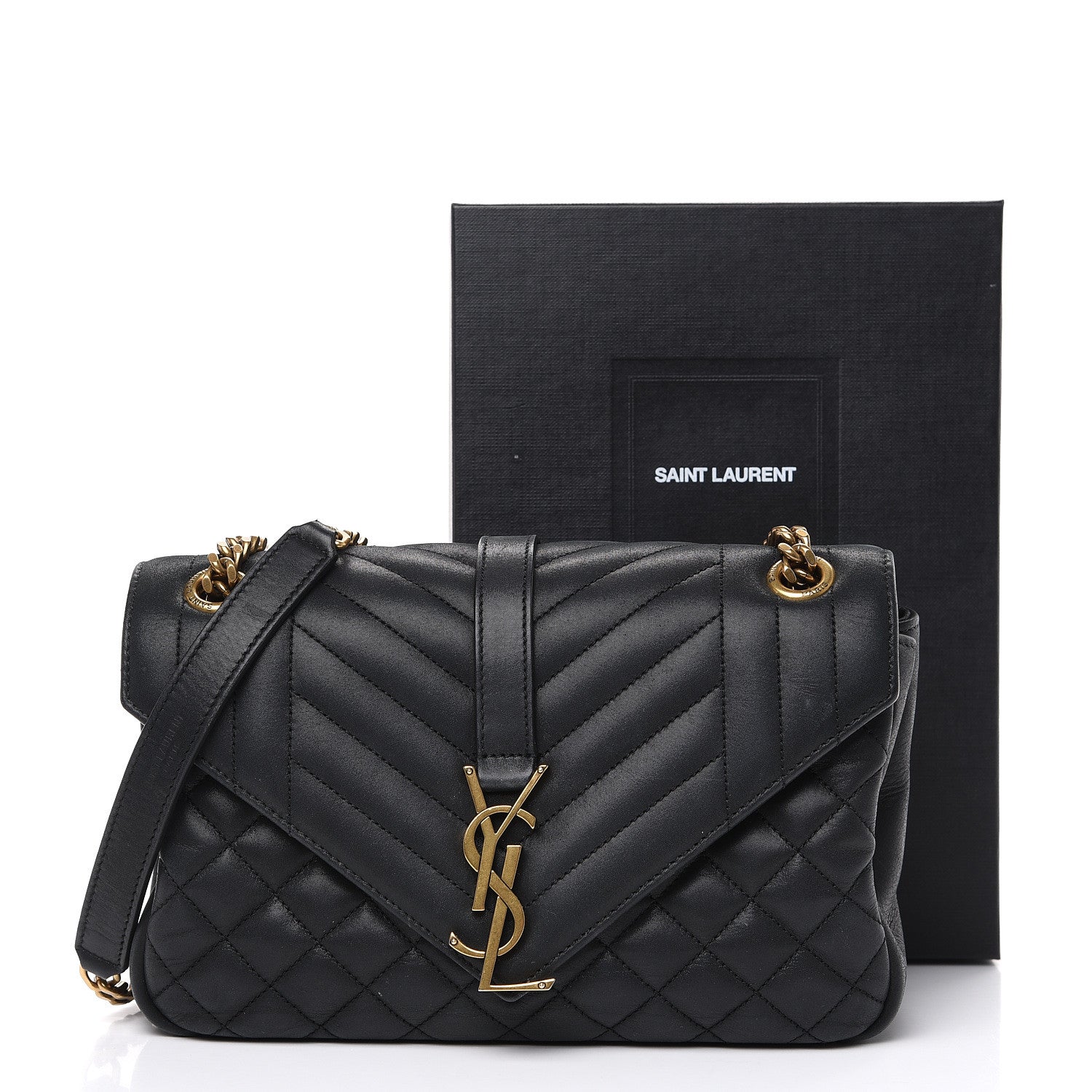 Saint Laurent Calfskin Mixed Matelasse Triquilt Medium College Bag Black 12 of 12