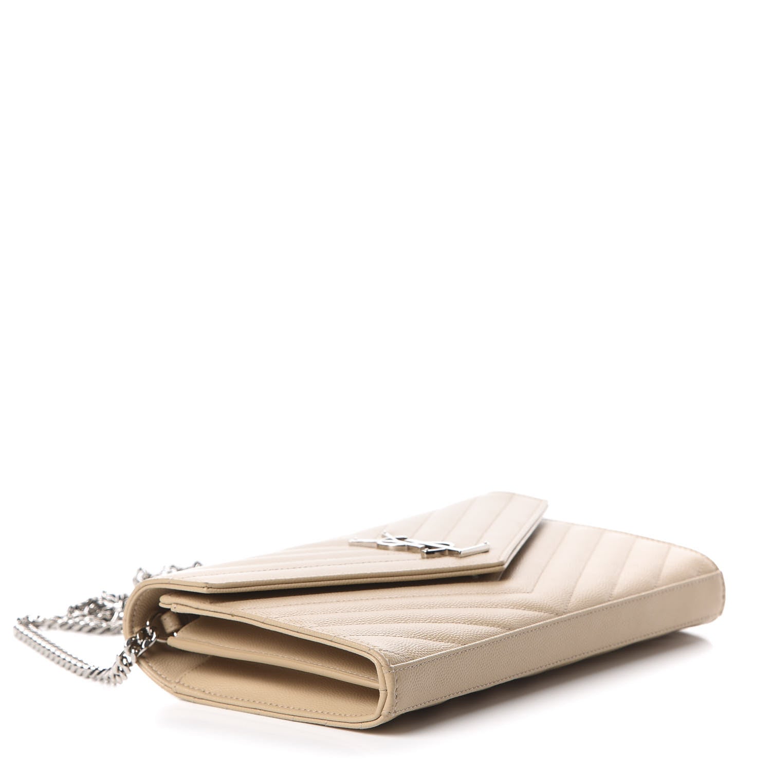 Saint Laurent Grain De Poudre Matelasse Chevron Monogram Chain Wallet Nude Powder 4 of 10