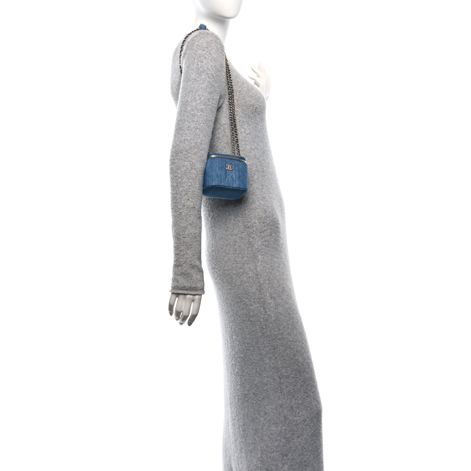 Chanel Denim Quilted Mini Pearl Crush Vanity Case With Chain 2 of 10