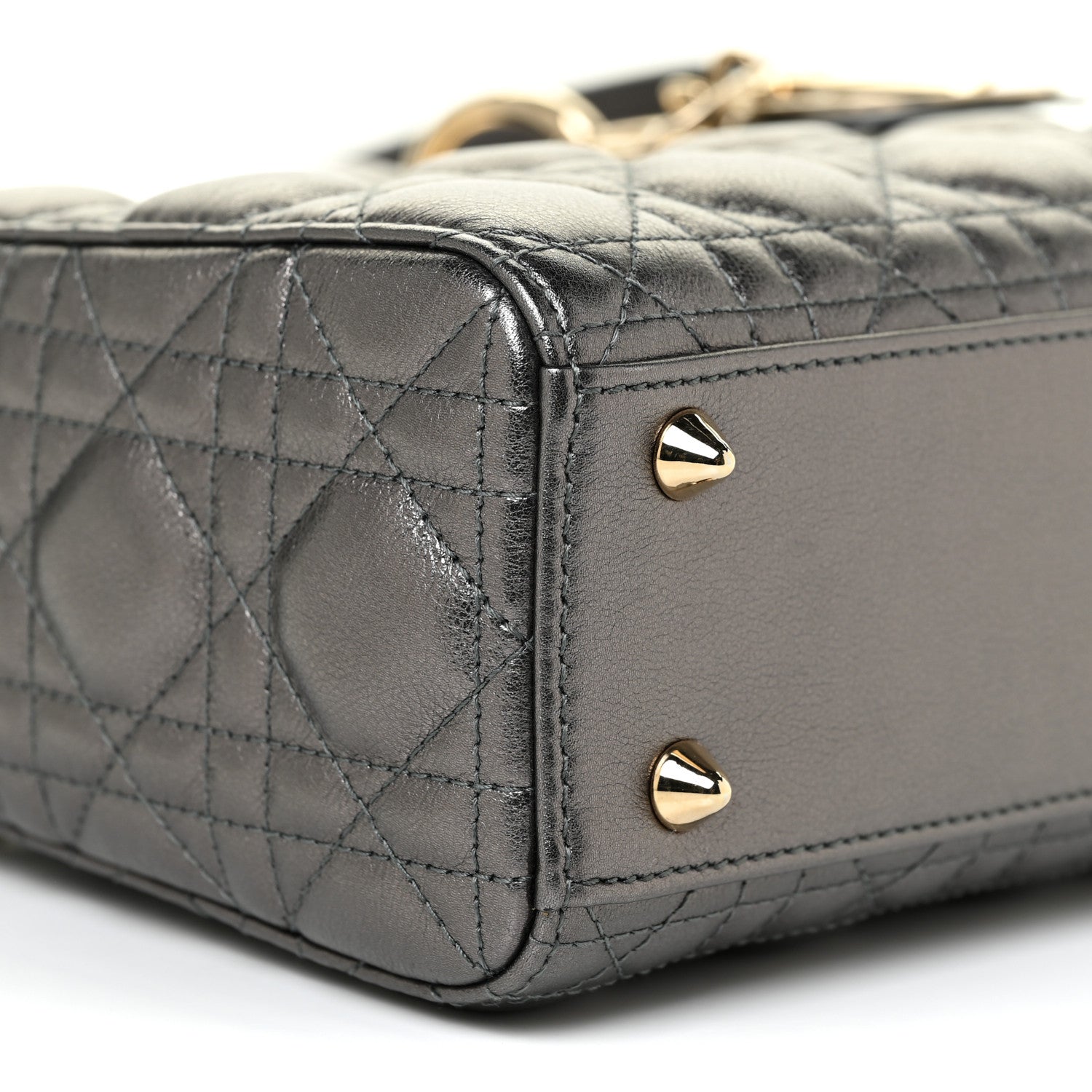 Christian Dior Metallic Grained Calfskin Cannage My ABCDior Lady Dior Gunmetal 7 of 10