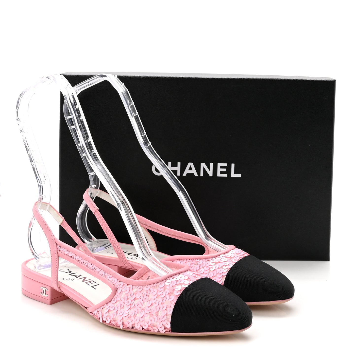 Sequins Satin Cap Toe CC Slingback Flat 36 Pink Black