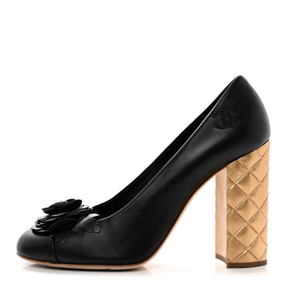 Chanel Calfskin Camellia High Pumps 40.5 Black Gold 1 of 13