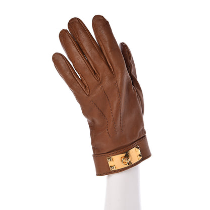 Hermes Lambskin Collier De Chien Gloves 8 Gold 2 of 4