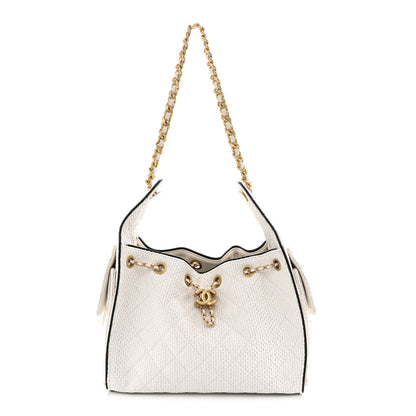 Chanel Braided Raffia Calfskin Quilted Small Chanel 25 Handbag White Black 1 of 10