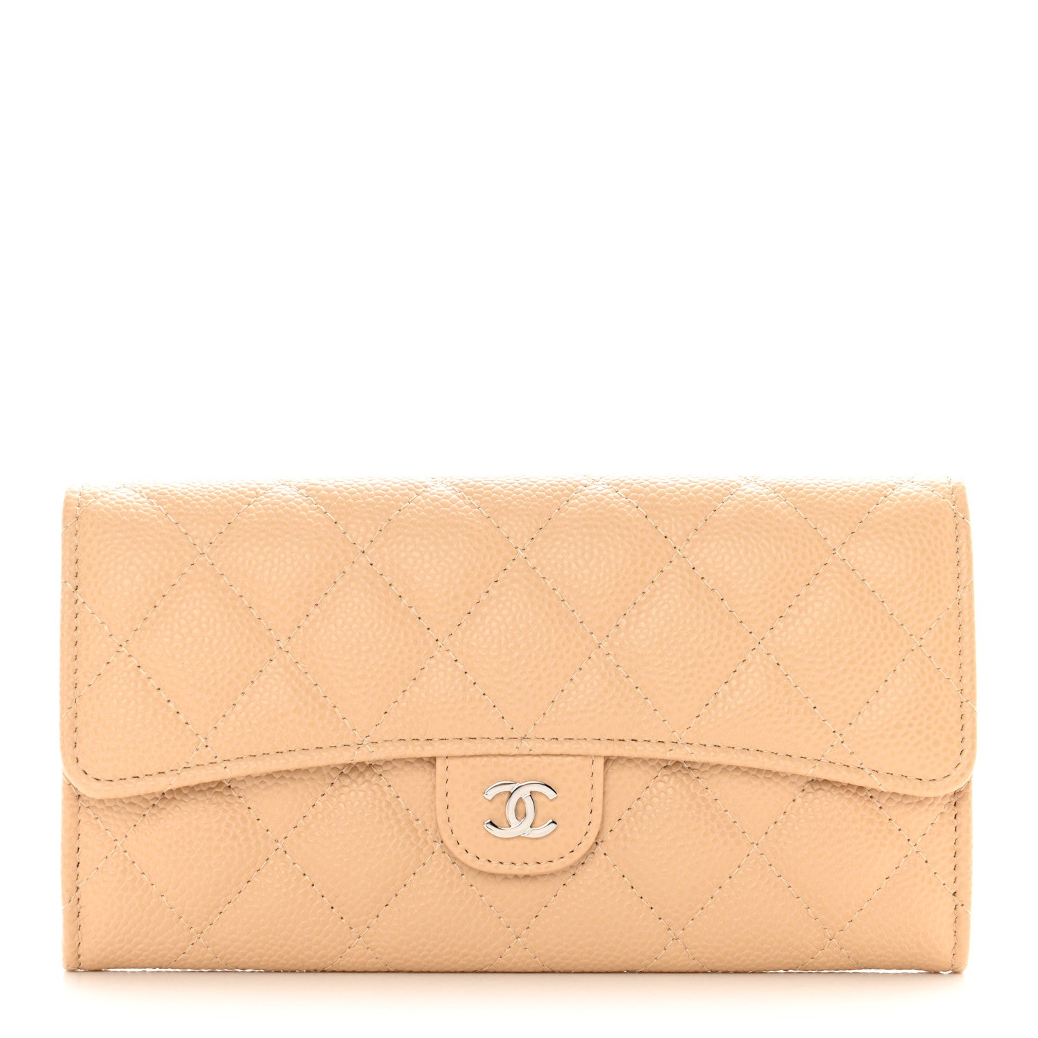Chanel Caviar Quilted Large Gusset Flap Wallet Beige 1 of 9