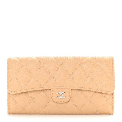 Chanel Caviar Quilted Large Gusset Flap Wallet Beige 1 of 9