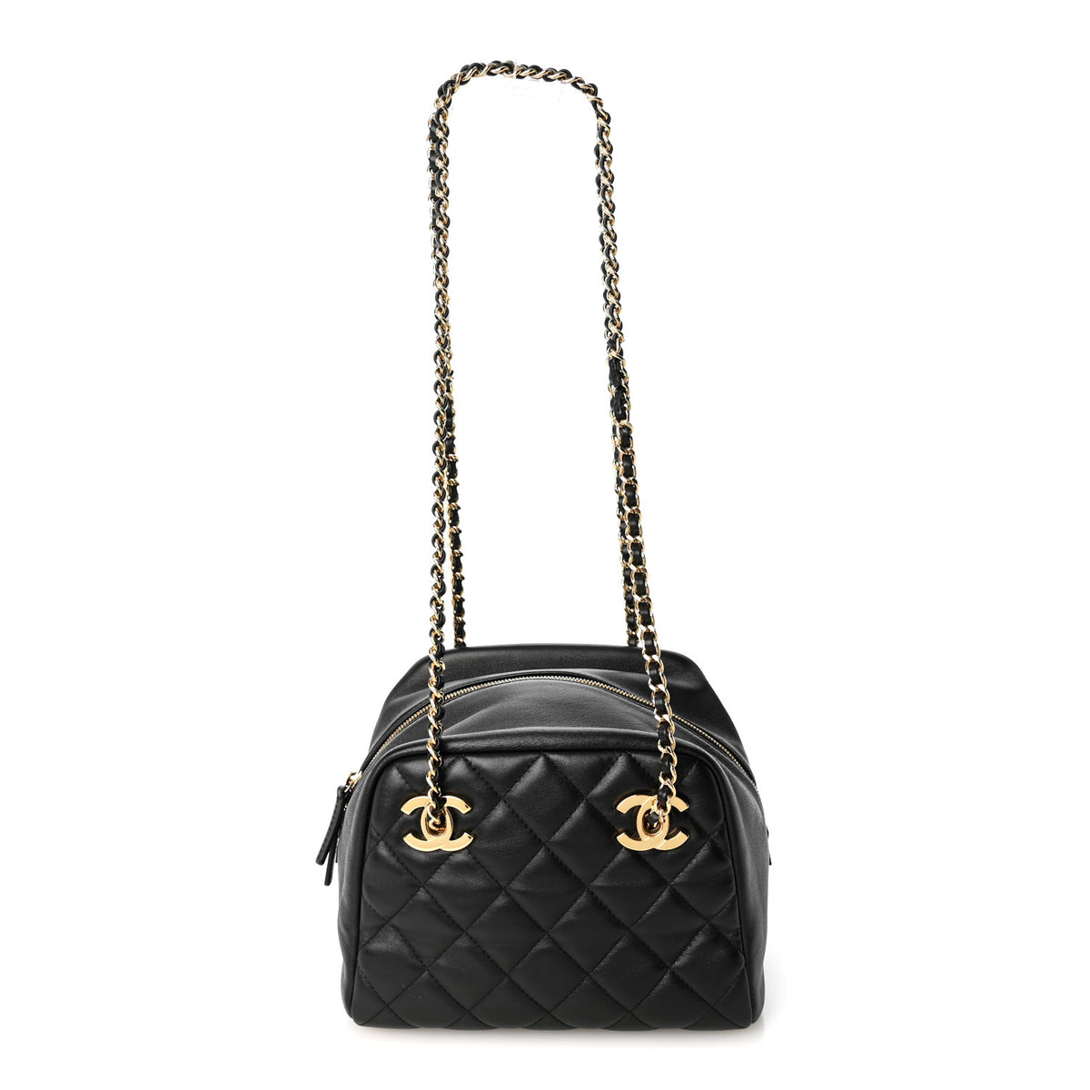 Lambskin Quilted Small Eyes On You Bowling Bag Black
