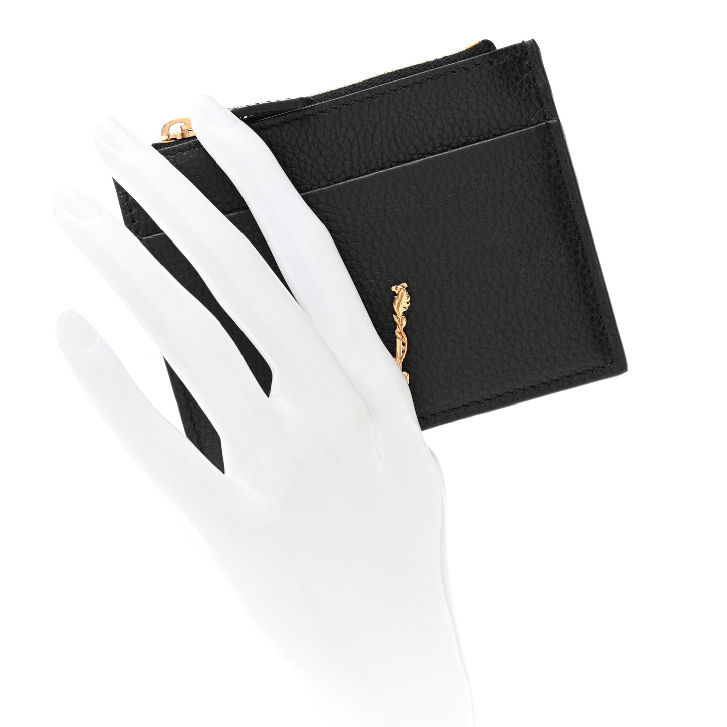 Grained Calfskin Virtus Zip Card Case Black