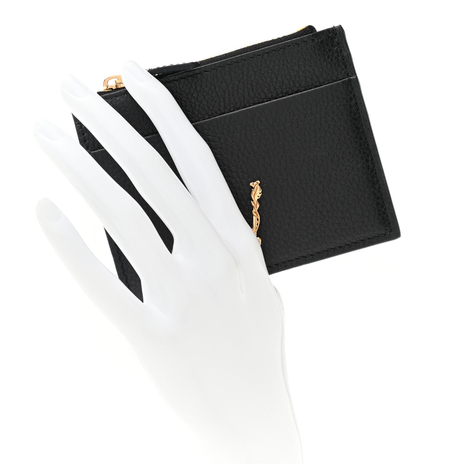 Versace Grained Calfskin Virtus Zip Card Case Black 2 of 7