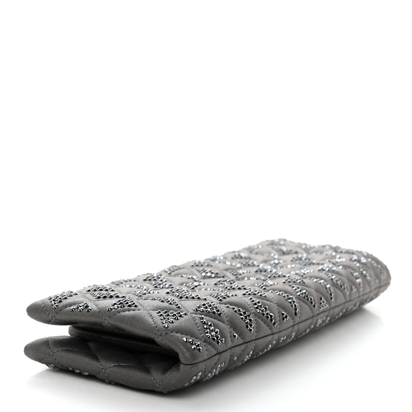 Iridescent Lambskin Crystal Quilted Clutch Dark Grey