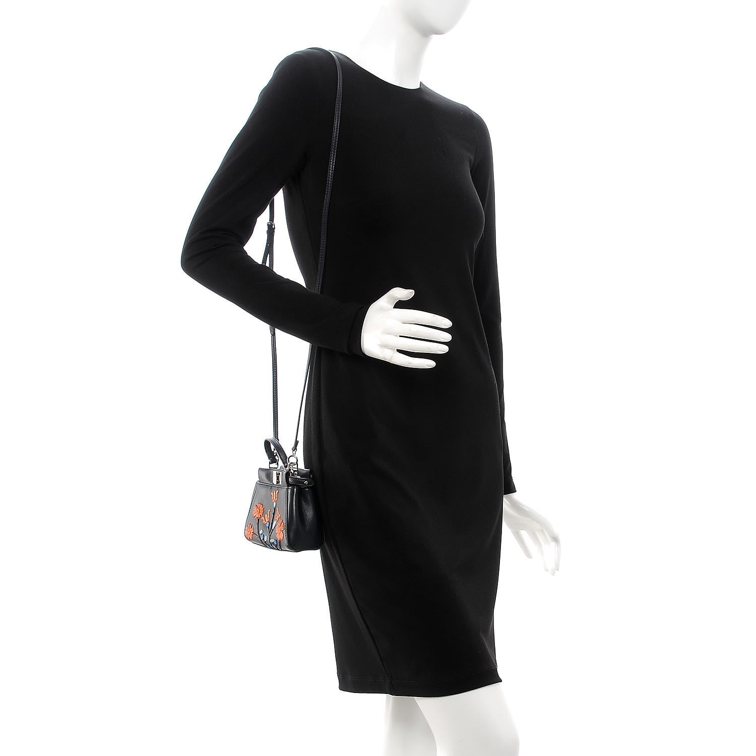 Fendi Shiny Nappa Botanic Garden Embroidered Micro Peekaboo Iconic Satchel Ocean Arancio 2 of 7