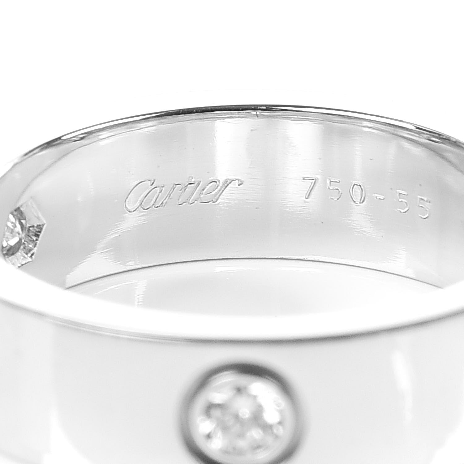 Cartier 18K White Gold 3 Diamond 5.5mm LOVE Ring 55 7.25 4 of 5
