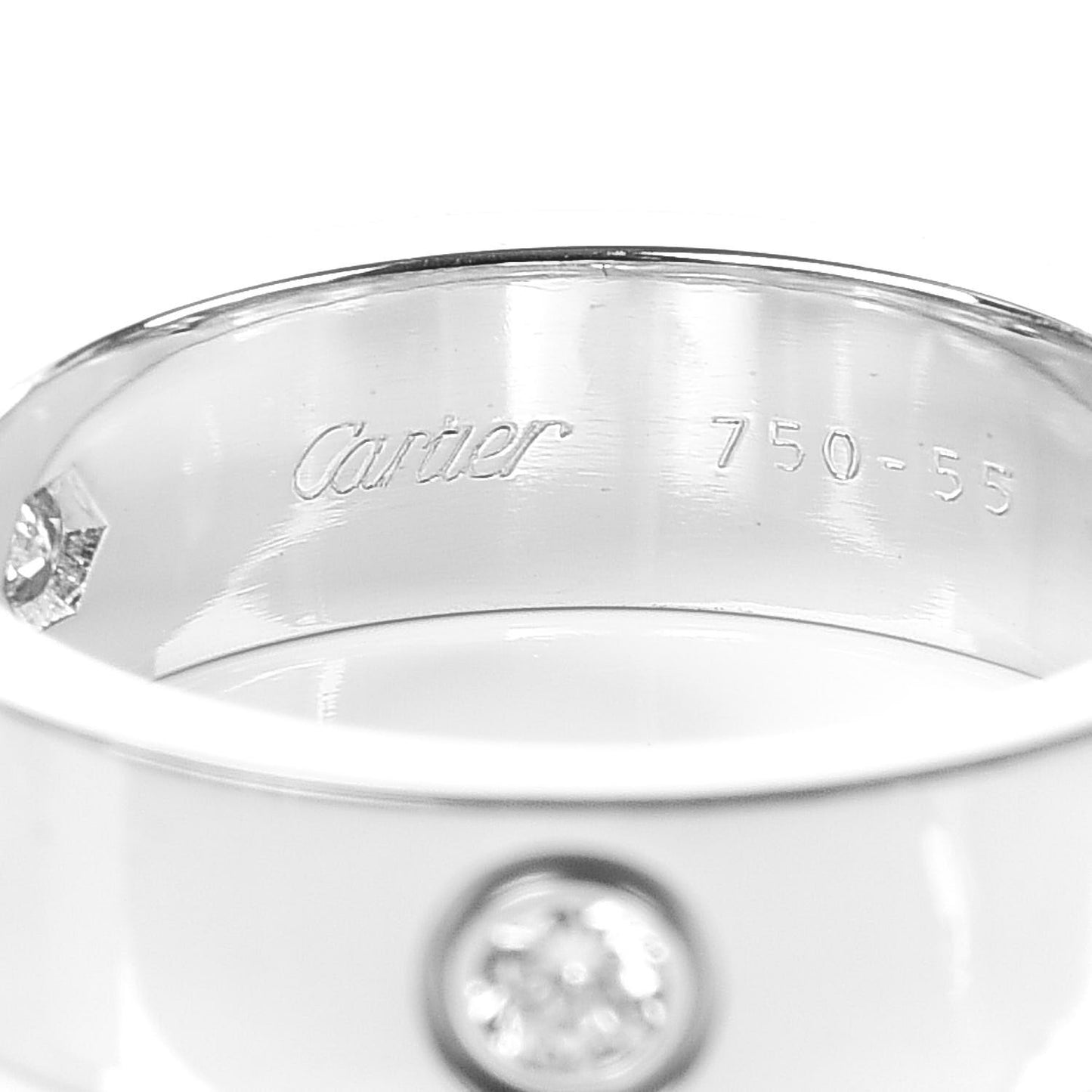 18K White Gold 3 Diamond 5.5mm LOVE Ring 55 7.25