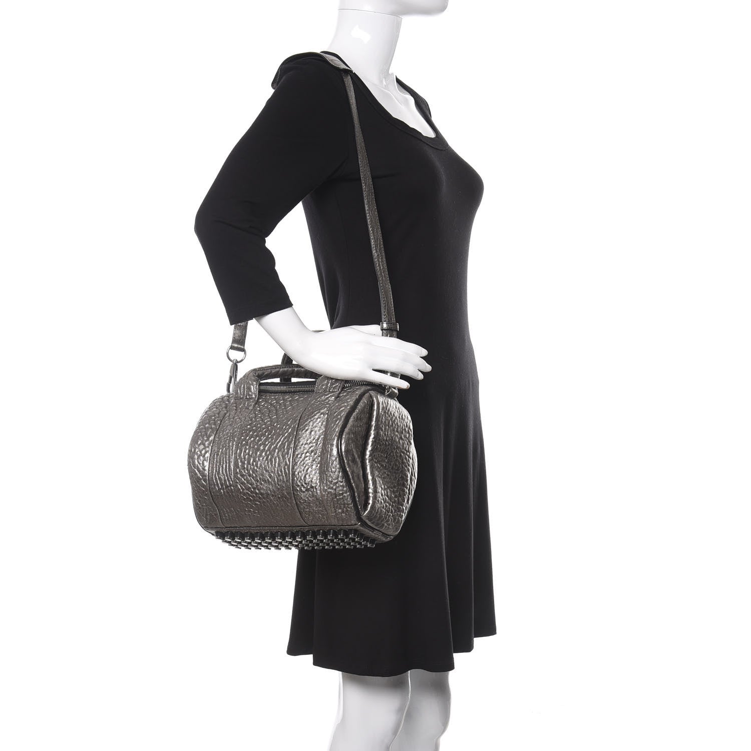 Alexander Wang Metallic Pebbled Lambskin Rockie Carbon Silver Hardware 2 of 10