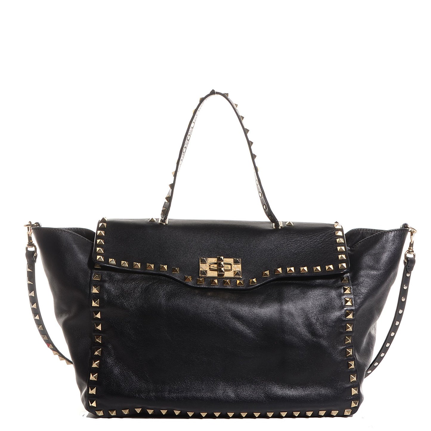 Vitello Rockstud Single Handle Flap Tote Black