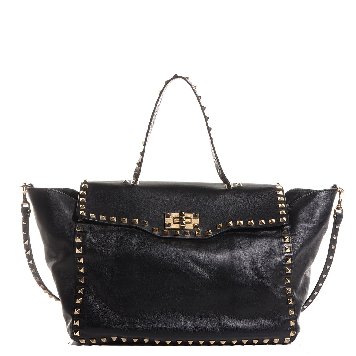 Valentino Garavani Vitello Rockstud Single Handle Flap Tote Black 1 of 9