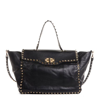Valentino Garavani Vitello Rockstud Single Handle Flap Tote Black 1 of 9