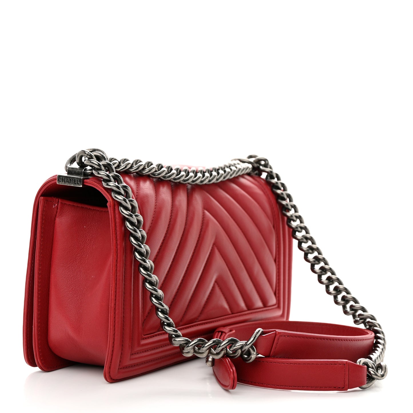 Lambskin Chevron Quilted Medium Boy Flap Dark Red
