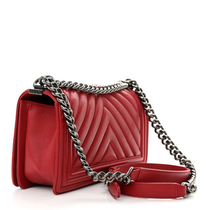Chanel Lambskin Chevron Quilted Medium Boy Flap Dark Red 3 of 12