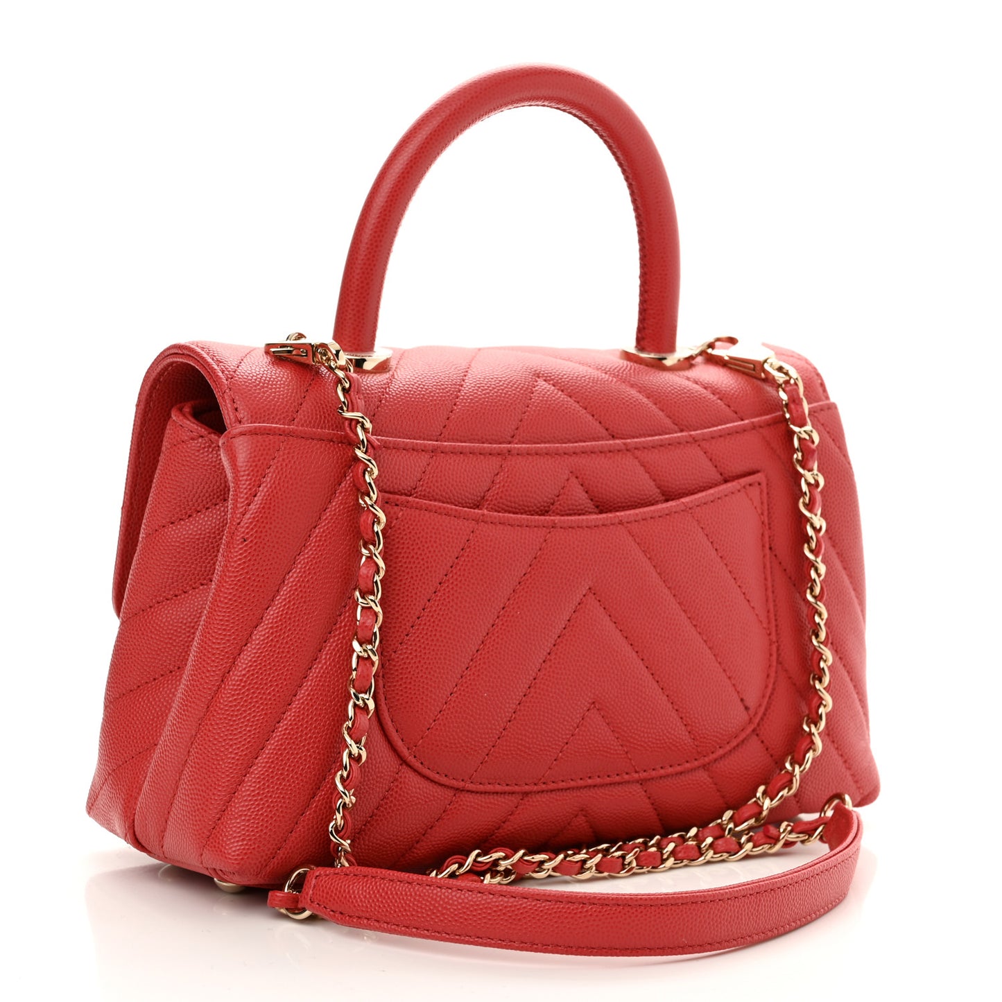 Caviar Chevron Quilted Mini Coco Handle Flap Red