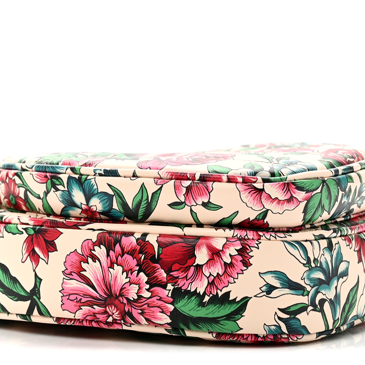 Calfskin Matelasse Diagonal Brit Roses Print Mini Interlocking G Heart Shoulder Bag  White Multicolor